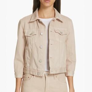 Trave Zoey Beige Cropped Denim Trucker Jacket Size M